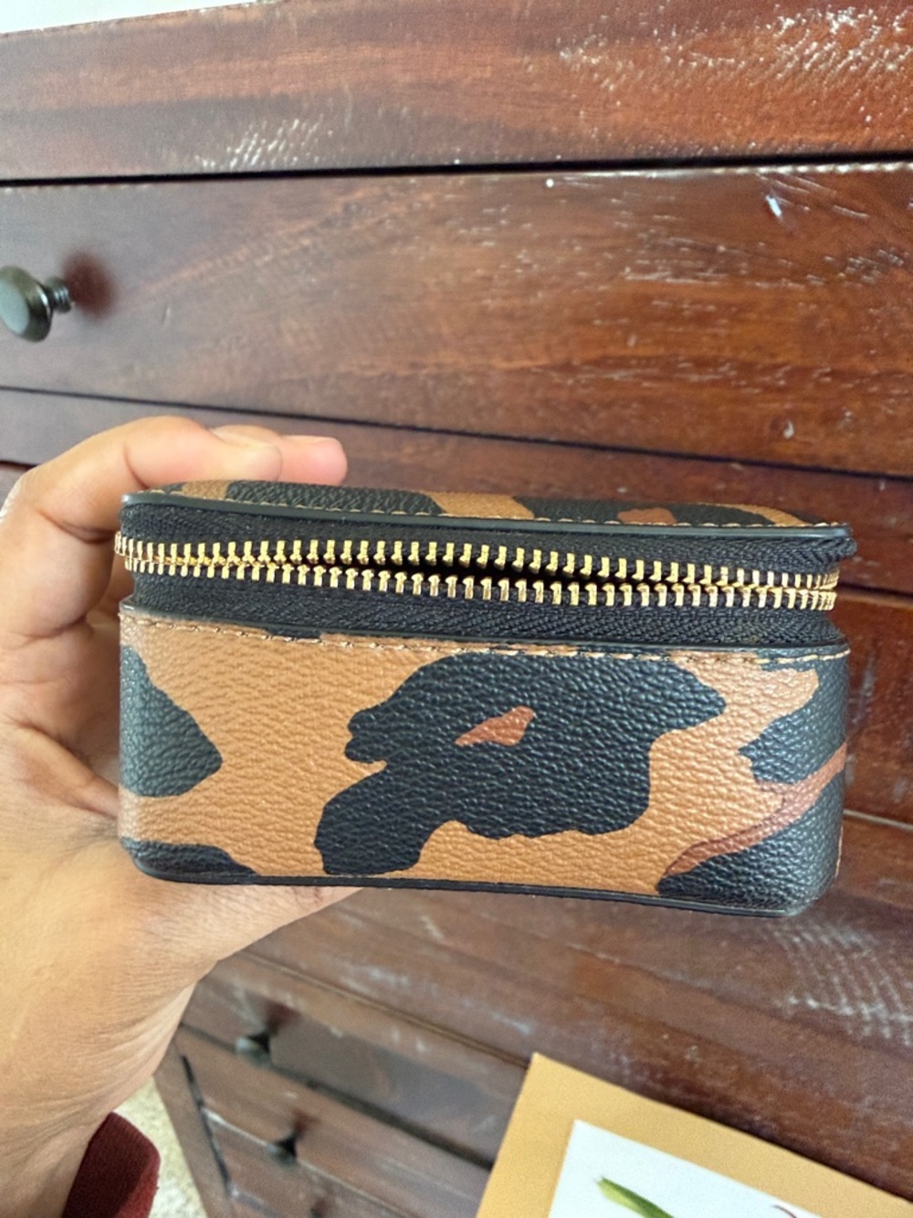 Coach Leopard Print Zip jewelry organizer - Brown & Black - Picture 4 of 15